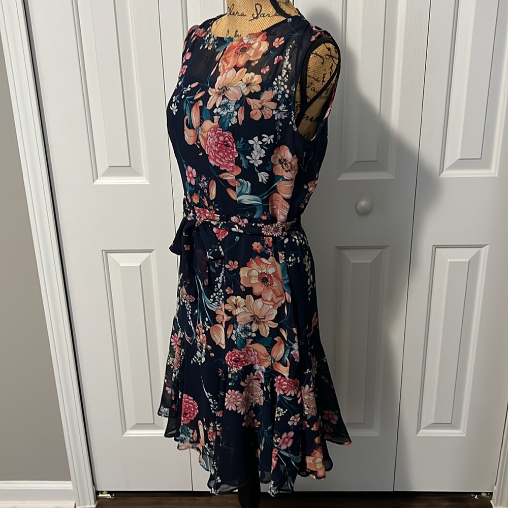 Roz & Ali Navy Floral Fit & Flare Dress - Picture 3 of 12